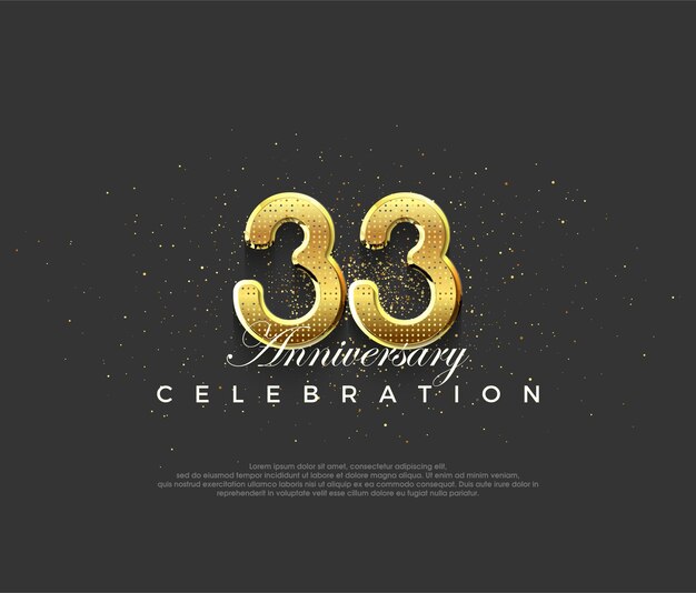 Diseño lujoso con números dorados brillantes diseño premium para celebraciones del 33 aniversario Fondo de vector premium para saludo y celebración