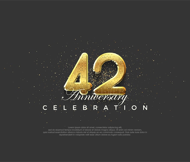 Diseño lujoso con números dorados brillantes, diseño premium para celebraciones del 42.º aniversario. Fondo vectorial premium para saludos y celebraciones.