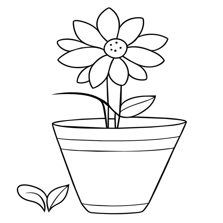 Vector diseño de maceta para colorear en blanco y negro kawaii y anime.