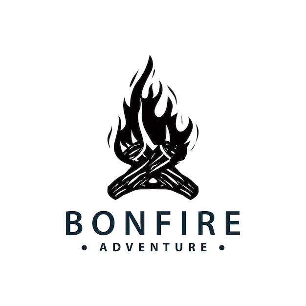 Diseño de madera y fuego logotipo fogata fogata vectorial acampada aventura ilustración vintage