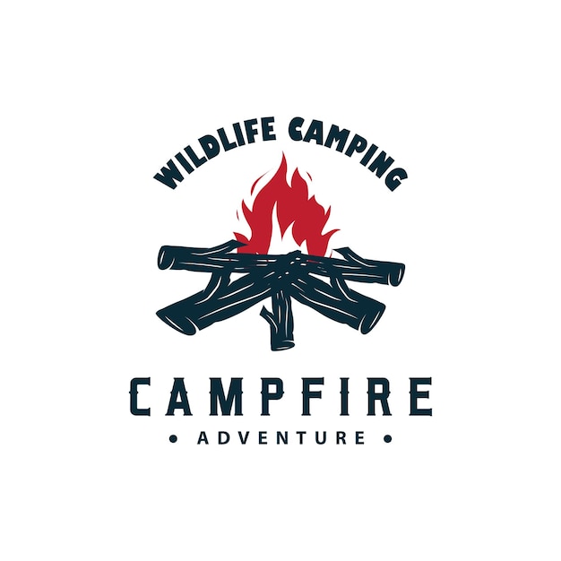 Diseño de madera y fuego logotipo fogata fogata vectorial acampada aventura ilustración vintage