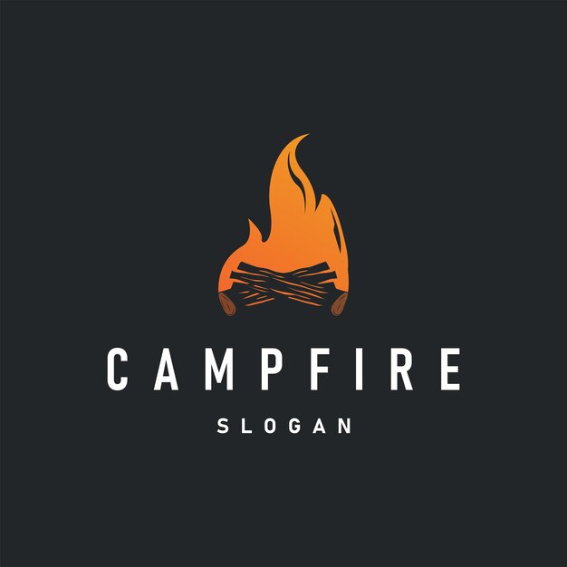 Diseño de madera y fuego logotipo fogata fogata vectorial acampada aventura ilustración vintage