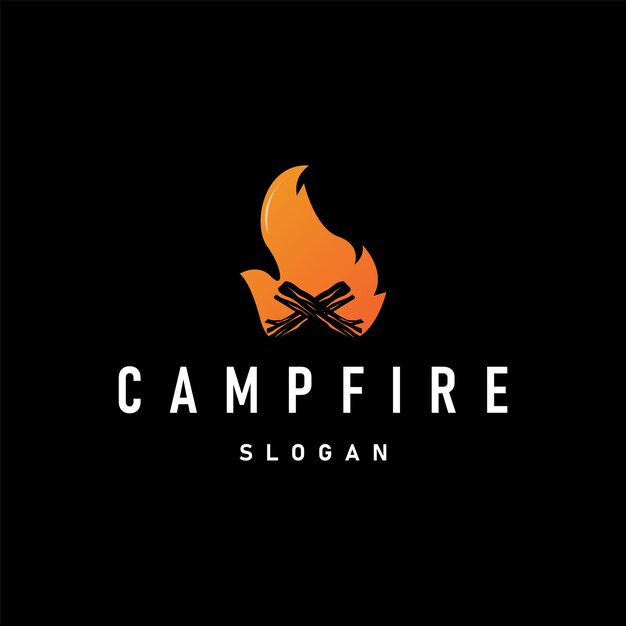 Diseño de madera y fuego logotipo fogata fogata vectorial acampada aventura ilustración vintage