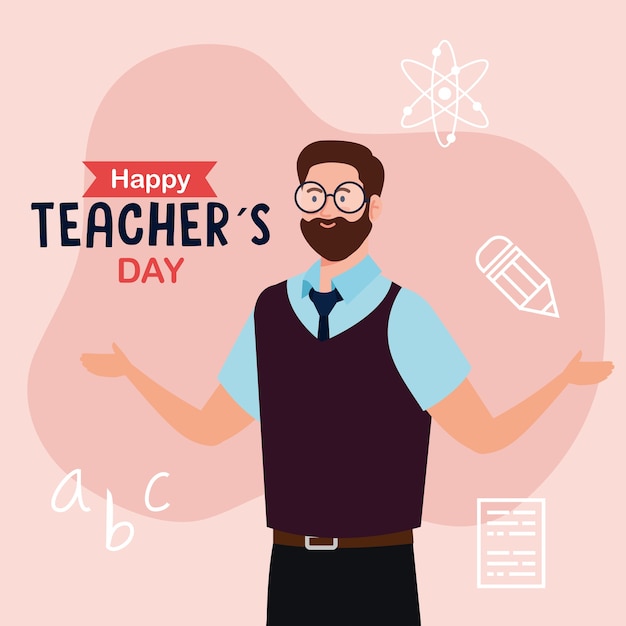 Diseño de maestro hombre, celebración del día del maestro feliz y tema educativo