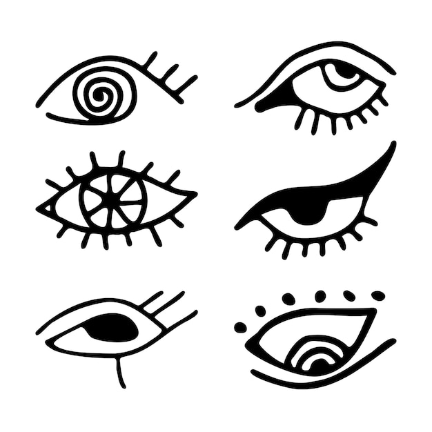 Vector diseño mágico del mal de ojo boho símbolos de ojos de contorno diseño de tatuaje de contorno dibujado a mano con tinta