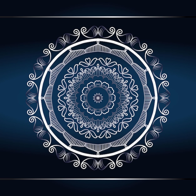 Diseño de mandala con adorno sobre fondo azul oscuro