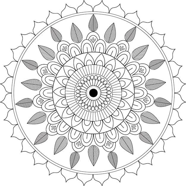 Diseño de mandala de arte de línea cultural en blanco y negro