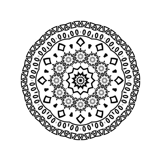 Vector diseño de mandala en blanco y negro dibujado a mano