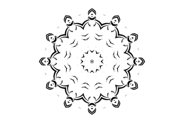 Diseño de mandala en blanco y negro con una estrella radiante y formas geométricas en capas