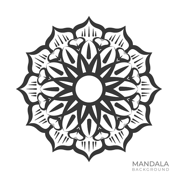 Un diseño de mandala en blanco y negro sobre un fondo blanco.