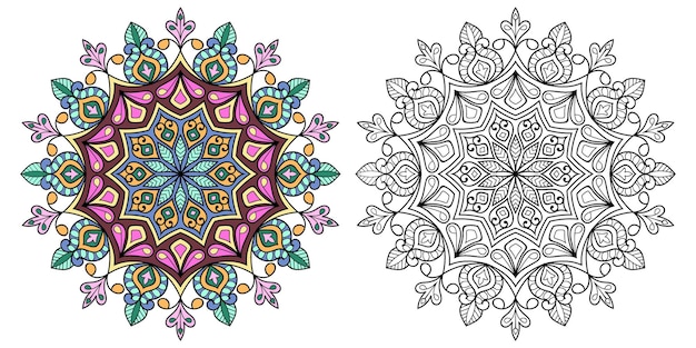 Diseño de mandala circular para colorear página de libro