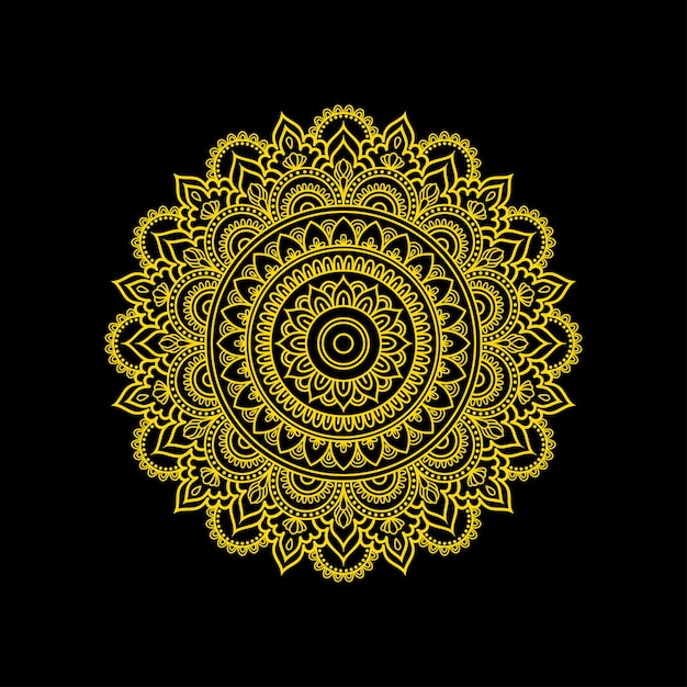 Diseño de mandala de color dorado Elementos decorativos étnicos de fondo negro con vector libre 3