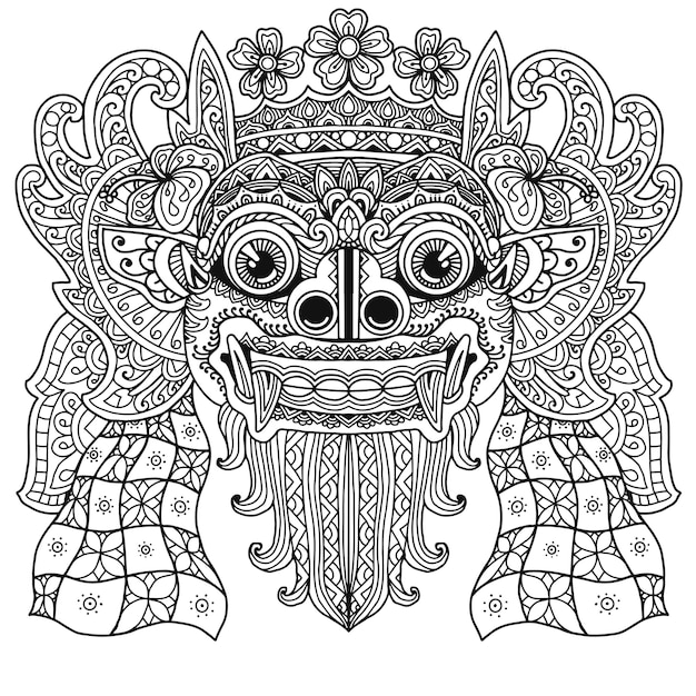 Diseño de mandala para colorear libro balinés barong