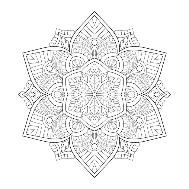 Diseño de mandala para colorear página con patrones de mandala de arte de línea de estilo étnico floral en blanco y negro
