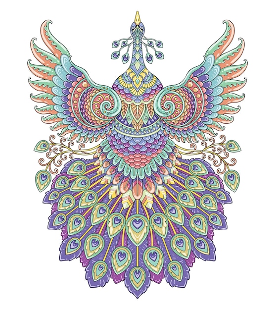 Diseño de mandala colorido pavo real
