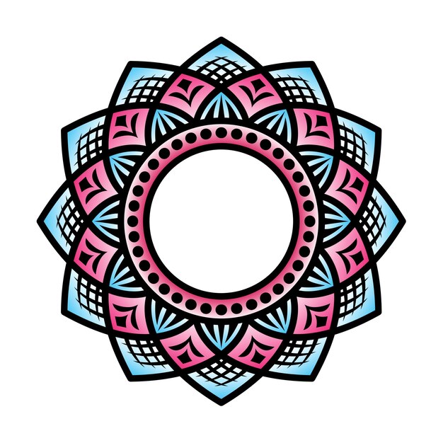 Diseño de mandala en decoración vectorial de color azul y morado.