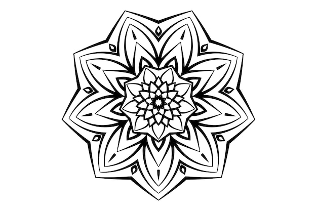 Diseño de mandala Diseño floral de mandala circular Fondo negro y blanco con diseño de mandala