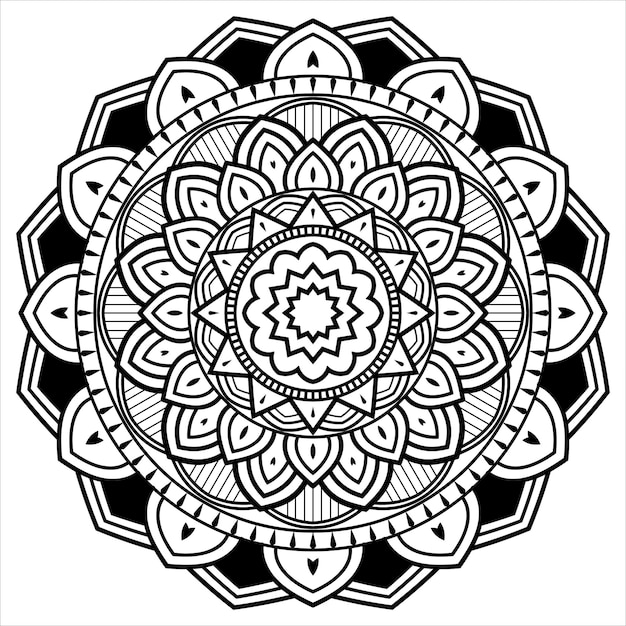 Diseño de mandala Diseño floral de mandala circular Fondo negro y blanco con diseño de mandala