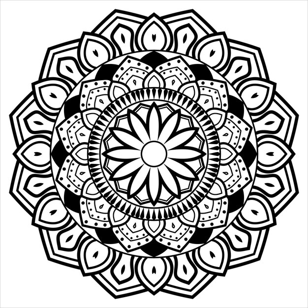 Diseño de mandala Diseño floral de mandala circular Fondo negro y blanco con diseño de mandala