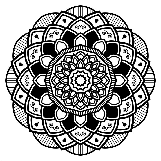 Diseño de mandala Diseño floral de mandala circular Fondo negro y blanco con diseño de mandala