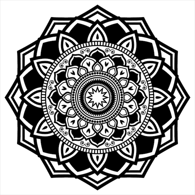 Diseño de mandala Diseño floral de mandala circular Fondo negro y blanco con diseño de mandala