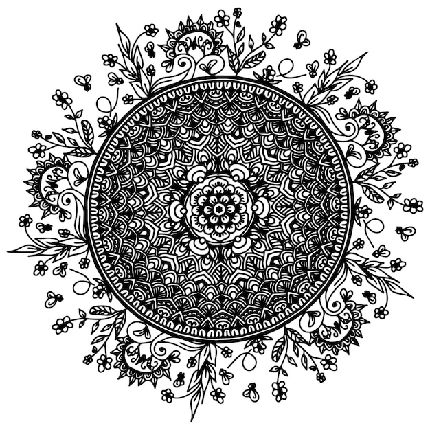 diseño de mandala de diseño redondo negro y diseño de primum rangoli