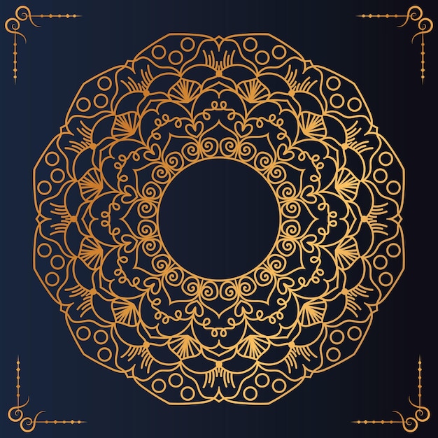 Diseño de Mandala dorado en fondo azul oscuro