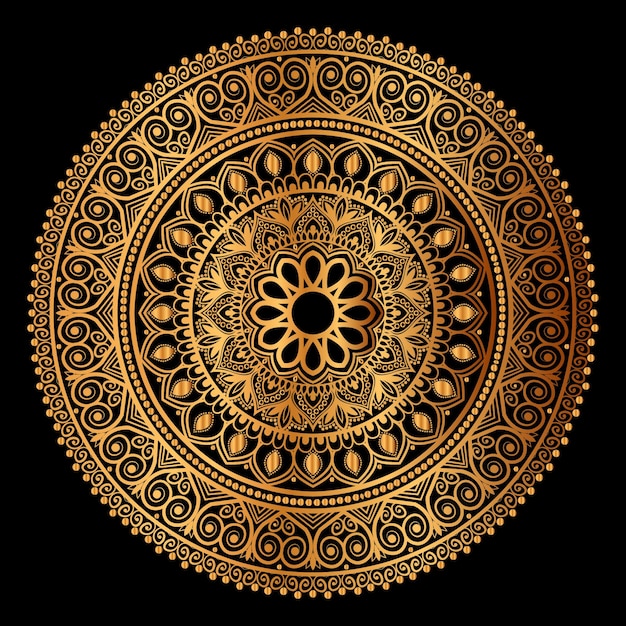 diseño de mandala dorado con fondo negro