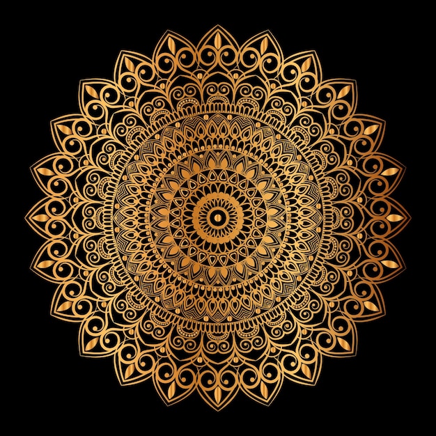 diseño de mandala dorado con fondo negro