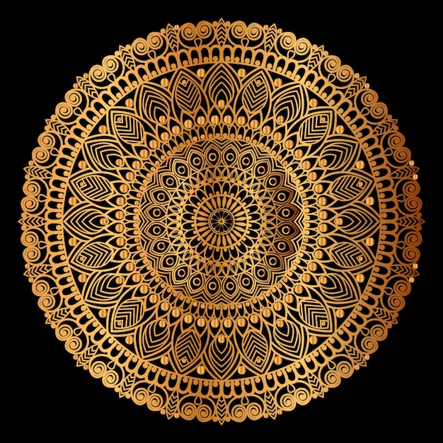 Vector diseño de mandala dorado con fondo negro