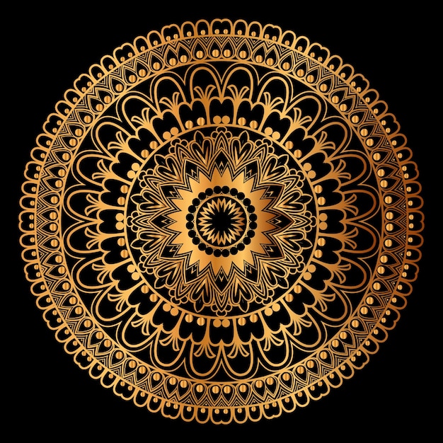 diseño de mandala dorado con fondo negro