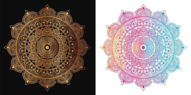 diseño de mandala dorado con fondo negro