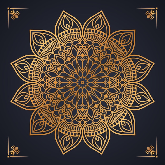 Diseño de mandala dorado de lujo con fondo