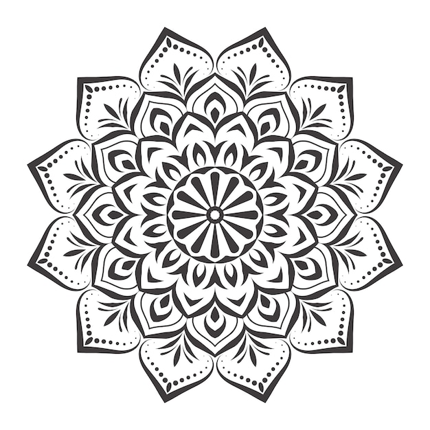 Diseño de mandala de elementos florales en blanco y negro en diseño gráfico de ilustración vectorial Vector Premium