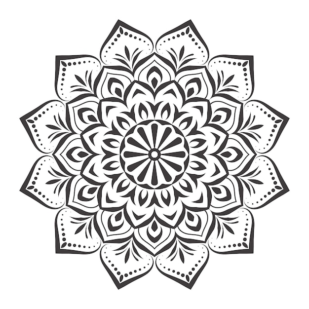 Vector diseño de mandala de elementos florales en blanco y negro en diseño gráfico de ilustración vectorial vector premium