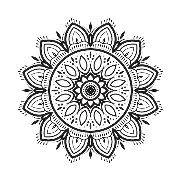 Diseño de mandala de elementos florales en blanco y negro en vector
