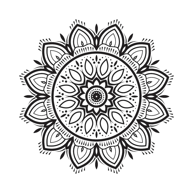 Vector diseño de mandala de elementos florales en blanco y negro en vector