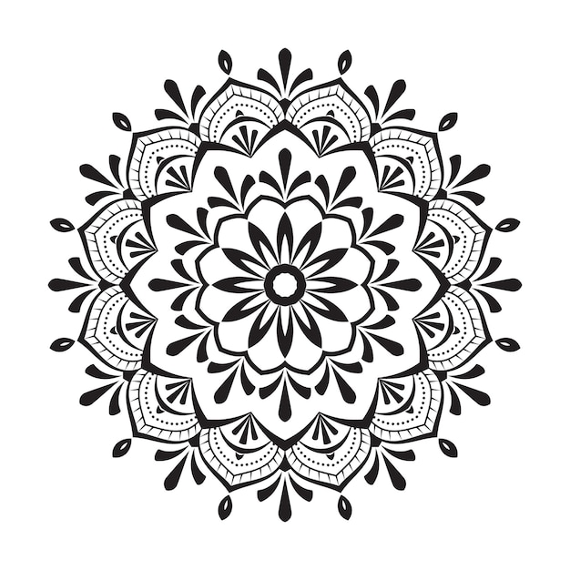 Diseño de mandala de elementos florales en blanco y negro en vector