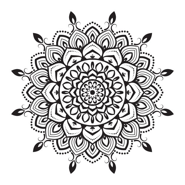 Vector diseño de mandala de elementos florales en blanco y negro en vector