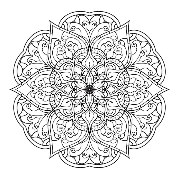 Diseño de mandala étnico creativo, elemento decorativo vintage con adornos florales para colorear libro.