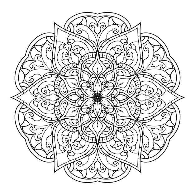 Diseño de mandala étnico creativo, elemento decorativo vintage con adornos florales para colorear libro.