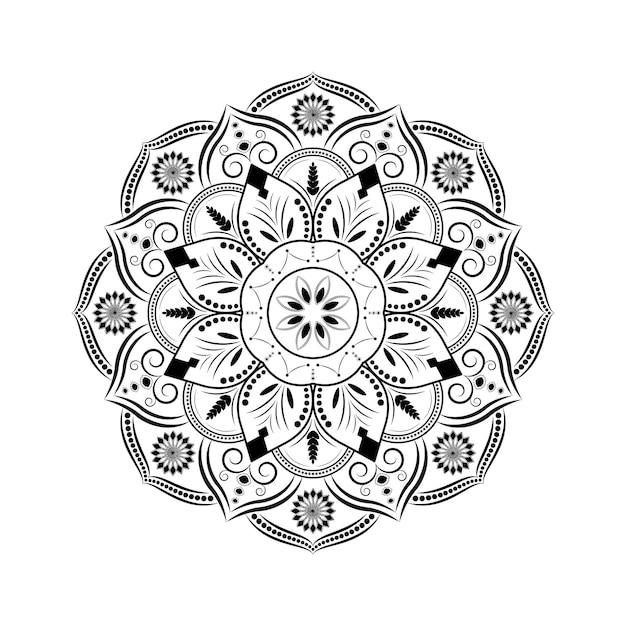 Diseño de mandala floral blanco y negro de lujo vector de mandala decorativo