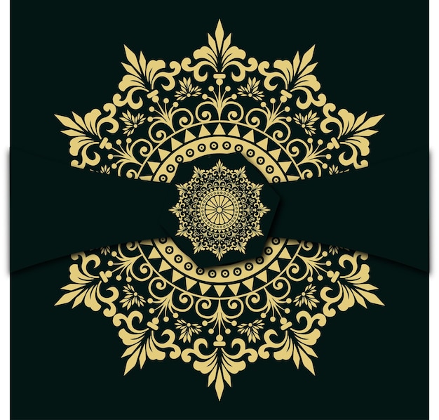 Diseño de mandala floral con ilustraciones doradas en blanco y negro