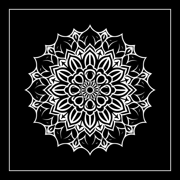 Un diseño de mandala de flores sobre un fondo negro
