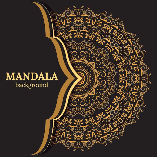Diseño de mandala de lujo fondo negro en color dorado