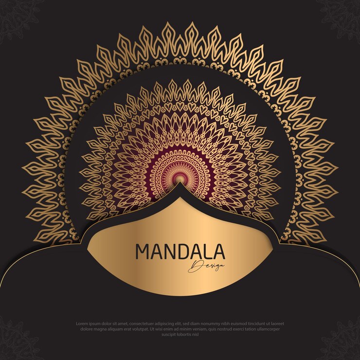 Diseño de mandala minimalista redondo diseño de lujo texto de pincel dorado