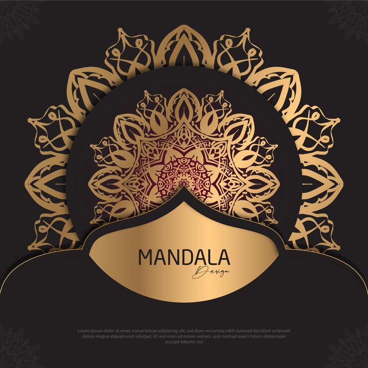 Diseño de mandala minimalista redondo diseño de lujo texto de pincel dorado