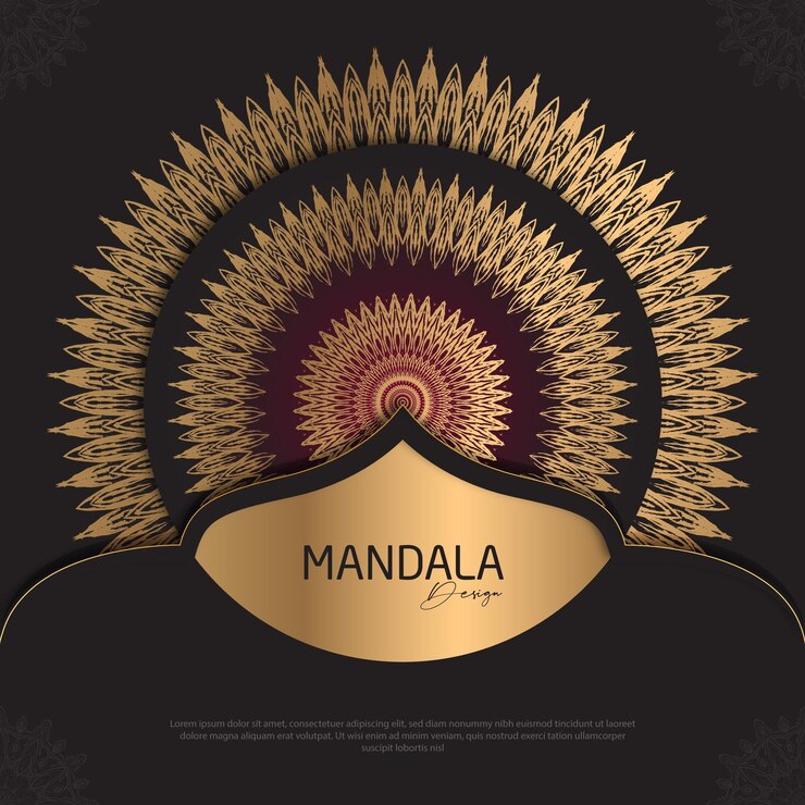 Diseño de mandala minimalista redondo diseño de lujo texto de pincel dorado