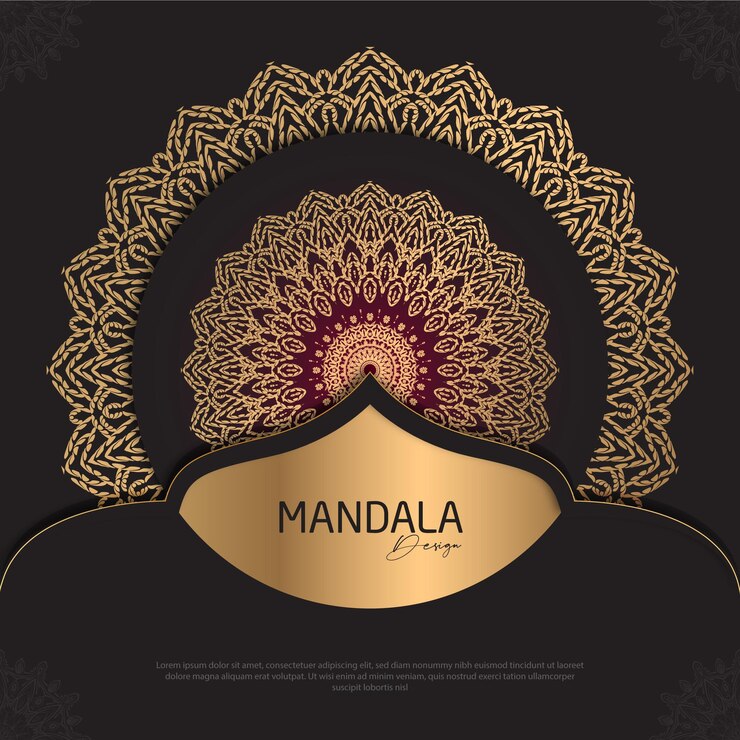 Diseño de mandala minimalista redondo diseño de lujo texto de pincel dorado