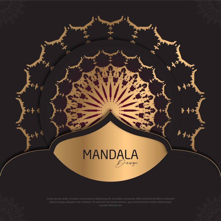 Diseño de mandala minimalista redondo diseño de lujo texto de pincel dorado